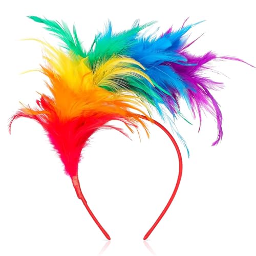 ALEGRE® Bunt Feder Stirnband Fascinator,Karneval Deko Stirnbänder Feder Haarband,Regenbogen Kopfschmuck Feder Haarreif Ohren,Kopfbedeckung für Geburtstag Deko,Karneval Cosplay Party Kostüm Accessoire von ALEGRE