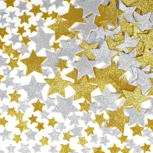 ALEGRE® Moosgummi Selbstklebend Sterne Sticker, 100 Stück Glitzer Schaumstoff EVA Stern Aufkleber, Glitzerstern Aufkleber Glitzerstern Sticker für DIY Weihnachten Deko Weihnachtskarten Weihnachtstüten von ALEGRE