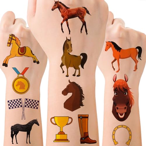 ALEGRE® Pferde Tattoo Kinder Jungen Mädchen,8 Blätter Pferd Tattoos für Kinder,Wasserdicht Kindertattoos Hautfreundlich,Pferde Mädchen Geschenk,Pferde Sticker Kinder Tattoo für Pferde Geburtstagsdeko von ALEGRE