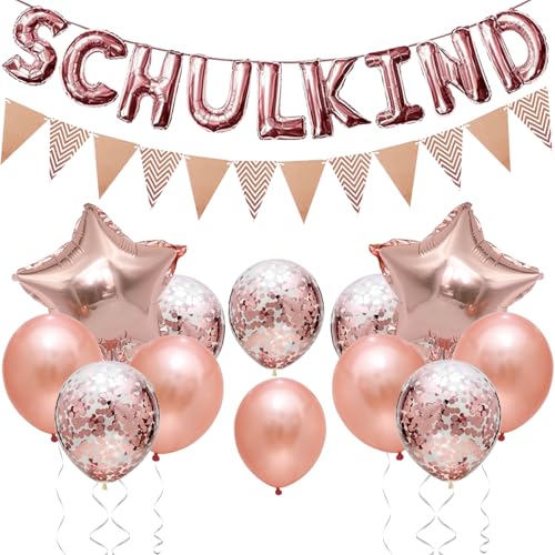 ALEGRE Schulanfang Deko Einschulung Mädchen Junge, 14 Stück Einschulung Deko Luftballons Rosegold, Schulkind Deko Helium Ballon, Schulkind 2024 Deko Luftballon für Schuleinführung Party Dekoration von ALEGRE