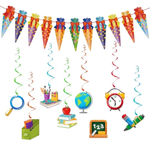 ALEGRE Einschulung Deko Spirale Girlande Set,Schultüte Jungen Banner,Zuckertüte Einschulung Mädchen Junge,Luftschlangen deko Schulanfang Mädchen Jungen,Schulkind Deko Einschulung 2024,Schulanfang Deko von ALEGRE