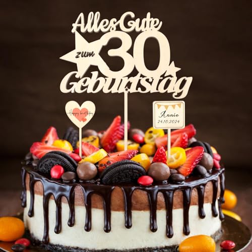 ALEGRE Holz Cake Topper 30 Geburtstag Männer Frauen,Alles Gute zum 30 Geburtstag Deko Muffins,Tortendeko 30 Geburtstag Frau Mann,Kuchendeko 30. Geburtstag mit Herz Torten Topper, Geburtstagsdeko 30 von ALEGRE