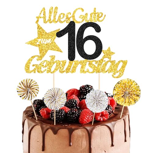 ALEGRE® 5 Stück Tortendeko 16 Geburtstag Mädchen Junge, Sweet 16 Kuchen Deko,Glitter Kuchendeko 16. Geburtstag Mädchen,16. Geburtstag Junge Deko Torte,Deko 16 Geburtstag Mädchen, Geburtstag 16 Jahre von ALEGRE