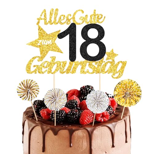 ALEGRE® Glitzer Tortendeko 18 Geburtstag Mädchen Junge, 5 Stück Torten Deko 18. Geburtstag Mädchen Junge, Kuchendeko Geburtstag 18 Jahre, Cake Topper 18 Geburtstag Deko, Party Zubehör 18 Kuchen Deko von ALEGRE