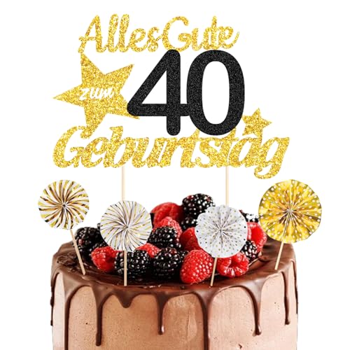 ALEGRE® Torten Deko 40 Geburtstag Mann Frau, 5 Stück Tortendeko Geburtstag 40, Kuchendeko 40 Geburtstag Deko, Alles Gute zum Geburtstag 40,40. Geburtstag Männer Frauen Kuchen Deko,Cake Topper 40 Jahre von ALEGRE