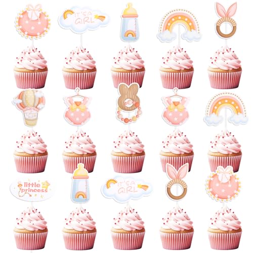 ALEGRE Its a Girl Tortendeko Babyparty,36 Stück Rosa CupcakeTopper Baby Girl,Kuchen Deko Taufe Mädchen,Baby Shower Muffin Deko Gender Reveal Party Deko,Babyparty Deko Torten Mädchen für Taufe von ALEGRE