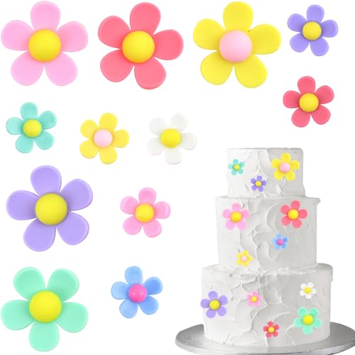 ALEGRE Tortendeko Blumen Deko Torte,12 Stück Blumen Tortendeko Geburtstag,Bunt Blumen für Torte aus Plastik,Kuchen Deko Blumen,Blüten Muffin Deko für Hochzeit,Geburtstag,Babyparty von ALEGRE