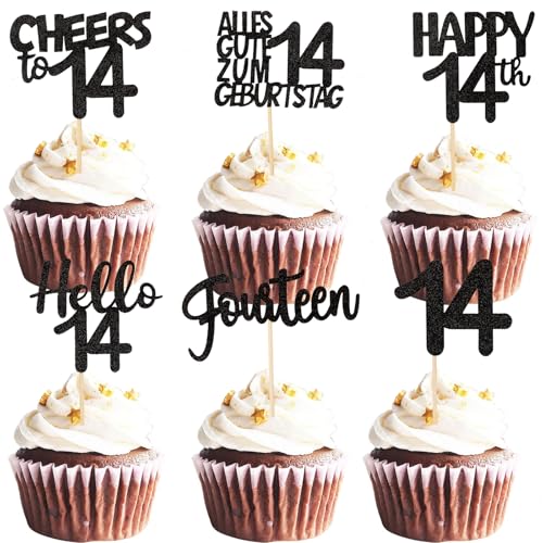 ALEGRE Cupcake Topper 14 Geburtstag Junge, 24 Stück Muffin Deko 14 Geburtstag Mädchen, Schwarz Glitzer Cupcake Deko 14. Geburtstagdeko, Happy 14th Tortendeko 14 Geburtstagdeko, 2011 Kuchen Deko 14 ALEGRE Cupcake Topper 14 Geburtstag Junge, 24 Stück Muffin Deko 14 Geburtstag Mädchen, Schwarz Glitzer Cupcake Deko 14. Geburtstagdeko, Happy 14th Tortendeko 14 Geburtstagdeko, 2011 Kuchen Deko 14 von ALEGRE