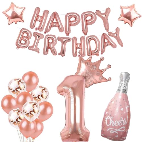 ALEGRE® 1. Geburtstag Deko Mädchen, 1 Geburtstag Mädchen Rosegold, Geburtstagsdeko 1 Jahr Mädchen, Deko 1. Geburtstag Mädchen, Geburtstagsdeko Happy Birthday Banner, Erster Geburtstag Mädchen von ALEGRE