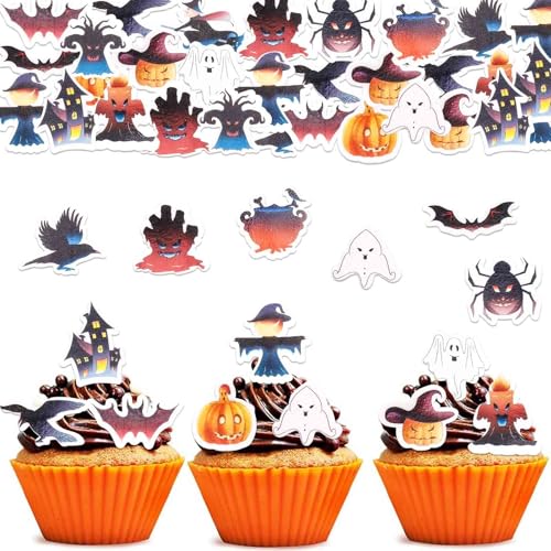 ALEGRE Halloween Tortendeko Essbar,48 Stück Cupcake Topper Halloween Deko Kuchen Essbar,Essbare Fledermaus Muffin Deko,Esspapier Kürbis Hexe Kuchen Deko Halloweenparty ALEGRE Halloween Tortendeko Essbar,48 Stück Cupcake Topper Halloween Deko Kuchen Essbar,Essbare Fledermaus Muffin Deko,Esspapier Kürbis Hexe Kuchen Deko Halloweenparty von ALEGRE