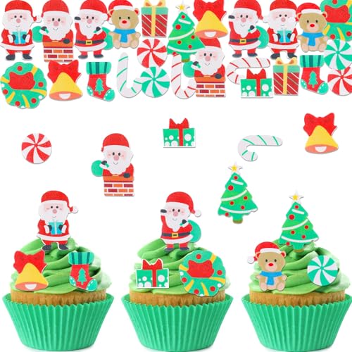 ALEGRE 100 Stück Essbare Tortendeko Weihnachten,Kuchen Deko Weihnachten Essbar,Esspapier Weihnachten Cupcake Topper,Essbare Deko Weihnachten,Muffin Deko Weihnachten,Streudeko Weihnachten Essbar von ALEGRE