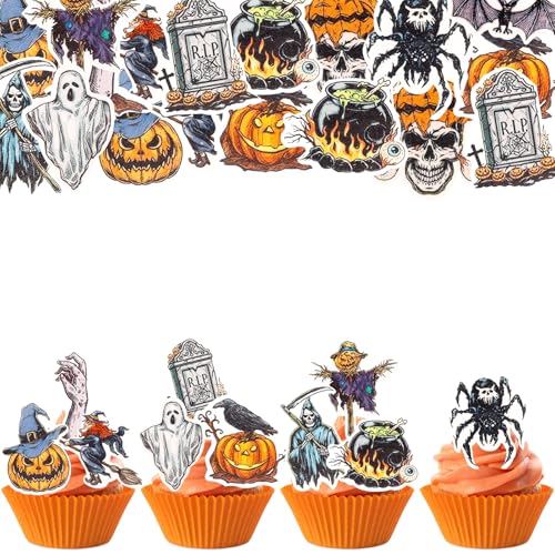 ALEGRE 48 Stück Essbare Halloween Tortendeko 12 Stile,Cupcake Deko Halloween Deko Kuchen Essbar,Hexe Muffin Dekoration,Kuchendeko Halloweenparty Sensenmann Kürbis Fledermaus Spinne Grabstein ALEGRE 48 Stück Essbare Halloween Tortendeko 12 Stile,Cupcake Deko Halloween Deko Kuchen Essbar,Hexe Muffin Dekoration,Kuchendeko Halloweenparty Sensenmann Kürbis Fledermaus Spinne Grabstein von ALEGRE