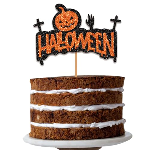 ALEGRE Happy Halloween Tortendeko,Glitzer Cake Topper Halloween,Kuchen Deko Halloween,Horror Kuchendeko Schwarz Orange,Horror Torten Deko für Halloween Party Deko Zubehör von ALEGRE