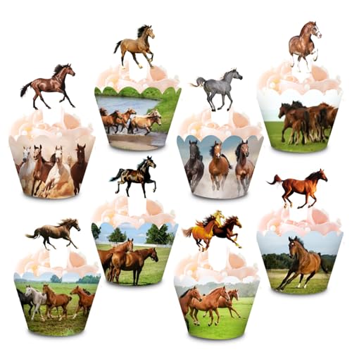 ALEGRE® Tortendeko Pferd,32 Stk Tortenaufleger Pferd Kuchendeko,Cake Topper Pferde Deko Geburtstag,Pferde Geburtstagsdeko Kuchen Deko Muffin Deko,Cupcake Toppers für Babyparty,Pferd Themen Party Deko von ALEGRE