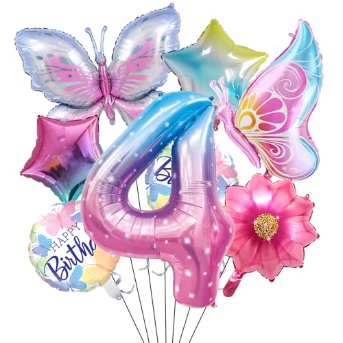 Schmetterling Folienballon 4. Geburtstag Mädchen, Schmetterlinge Deko Luftballon 4 Jahre, Schmetterling Geburtstagsdeko 4 Jahre Mädchen, Zahlen Ballon 4 Geburtstag Deko für Schmetterling Themen Party von ALEGRE