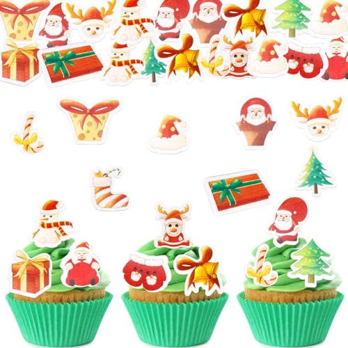 ALEGRE Essbare Tortendeko Weihnachten,48 Stück Esspapier Weihnachten Tortendeko,Essbare Kuchen Deko Weihnachten,Cupcake Topper Weihnachten,Muffin Deko Weihnachten,Weihnachtsdeko Torte Essbare von ALEGRE