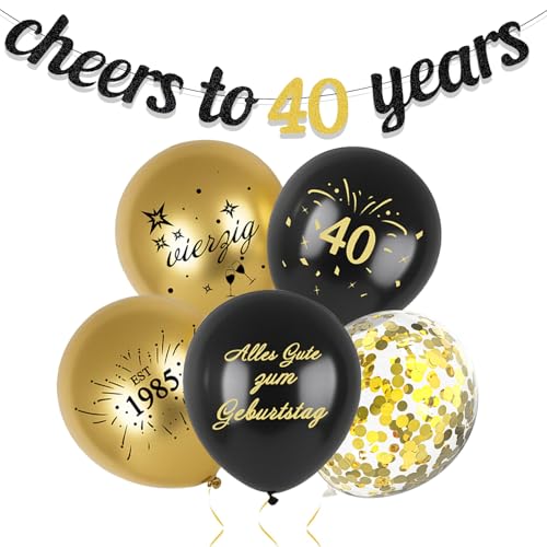 Deko 40. Geburtstag Frauen Mann, Luftballons 40 Geburtstag Deko Schwarz Gold, 40. Geburtstage Deko Set mit Alles Gute zum Geburtstags Ballons und Cheers to 40 Years Girlande, Geburtstagsdeko 40 Männer Deko 40. Geburtstag Frauen Mann, Luftballons 40 Geburtstag Deko Schwarz Gold, 40. Geburtstage Deko Set mit Alles Gute zum Geburtstags Ballons und Cheers to 40 Years Girlande, Geburtstagsdeko 40 Männer von ALEGRE