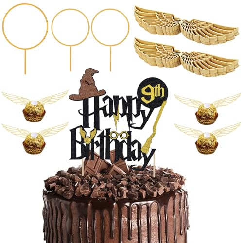 Glitter Magier Tortendeko 9. Geburtstag,54 Stk Wizard Cake Topper 9. Geburtstag,Golden Snitch Wings Schokolade Cake Topper Geburtstags,Kindergeburtstag Party Kuchen Deko,Magic Theme Party Supplies Glitter Magier Tortendeko 9. Geburtstag,54 Stk Wizard Cake Topper 9. Geburtstag,Golden Snitch Wings Schokolade Cake Topper Geburtstags,Kindergeburtstag Party Kuchen Deko,Magic Theme Party Supplies von ALEGRE