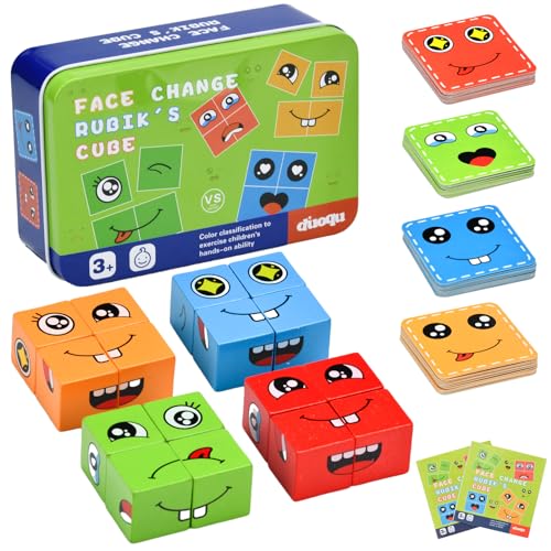 Holzwürfel Puzzle, Ausdruck Holzwürfel Puzzle, Montessori Lernspielzeug Spielzeug, Ausdruck Spielzeug Würfelpuzzle für Kinder 3+ Jahre, Puzzle Face-Changing Magic Cube von ALFFREUDE