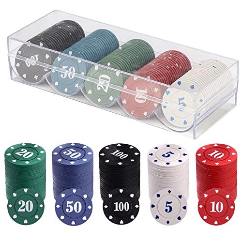 ALHWXCH2 Bingo Chips Zählen Plastik Spielchips Plastik Bingo Marker Kunststoff Chips Poker Pokerset mit Box für Kinder Lernen Belohnung Marker Poker Chip Party Karneval 100 Stück 5 von ALHWXCH2