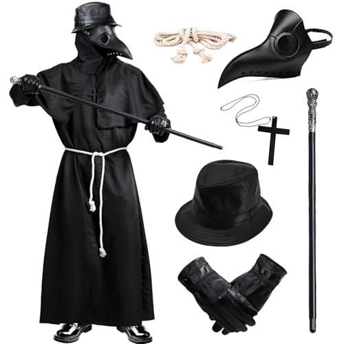 ALINILA Pestdoktor Kostüm Erwachsene Herren: Plague Doctor Costume und Pest Doktor Zubehör Set - Pest Arzt Outfits Männer für Halloween Karneval Fashing Carnival Cosplay - 7 Stück (L) von ALINILA