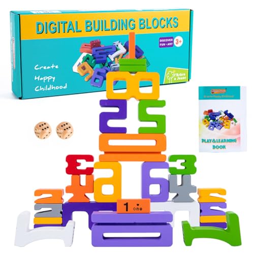 ALINUOYQ Holz Zahlen Bausteine, Zahlenblockspielzeug for Kinder, Montessori-inspirierte natürliche Holznummernblöcke, frühes Lernpuzzle und BAU-Spiel von ALINUOYQ