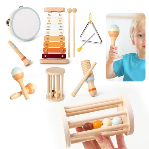 ALINUOYQ Montessori Spielzeug mit modernem Boho-Xylophon und Percussion-Instrumenten Set - Bildungsfördernde Musikinstrumente for Kleinkinder von 1-3 Jahren, perfekt for Vorschulkinder. von ALINUOYQ