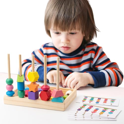 ALINUOYQ Montessori for 2 3 4 5 -Jährige, Montessori Perlen Spielzeugset, Holzstapelblöcke & Schnürung Perlen & passende Formen -Stapler -Sequenzierspielzeug von ALINUOYQ