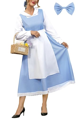 ALIREVERIE Halloween-Kostüm für Damen, Peter-Pan-Kragen, langärmelig, blau, weiß, Bauernprinzessin, Dienstmädchenkleid, Blau, M ALIREVERIE Halloween-Kostüm für Damen, Peter-Pan-Kragen, langärmelig, blau, weiß, Bauernprinzessin, Dienstmädchenkleid, Blau, M von ALIREVERIE