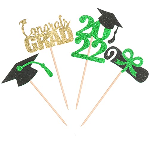 32 Stück Glitzer 2021 Graduation Cupcake Topper grün Graduation Party Picks für Kuchen Cupcake Lebensmittel Dekorationen (grün) von ALISSAR