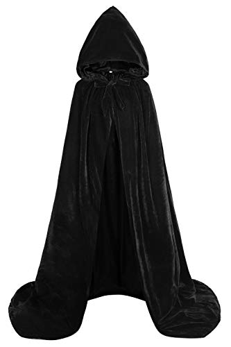 ALIZIWAY Kapuzenumhang wendbarer Samtumhang gefüttert mit Satin Renaissance Mittelalter Halloween Weihnachten Cosplay Kostüm, 220 cm breiter Saum – schwarzer Samt und schwarzer Satin, L von ALIZIWAY