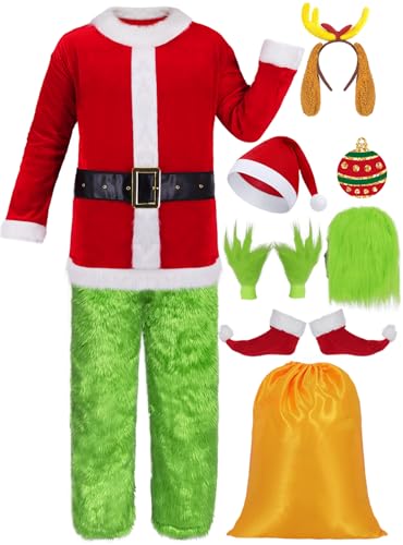 ALIZIWAY Y123G-XL Erwachsenenkostüm für Herren, großes Monster, Weihnachtsmann-Anzug, pelzig, Deluxe, Weihnachts-Halloween-Outfit mit Maske, 10 Stück von ALIZIWAY