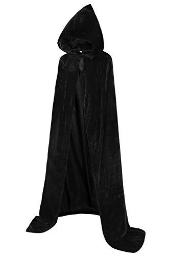 Unisex Umhang mit Kapuze, voller langer Samt-Umhang für Halloween, Cosplay-Kostüme, Wendbar, schwarzer Samt und schwarzer Satin, L von ALIZIWAY