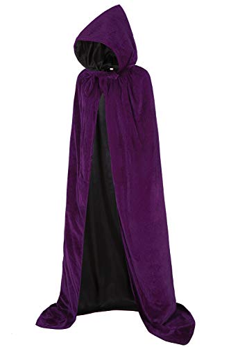 Unisex Umhang mit Kapuze, voller langer Samt-Umhang für Halloween, Cosplay-Kostüme, Wendbar, violetter Samt und schwarzer Satin, XXL von ALIZIWAY