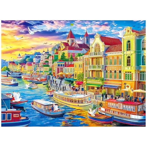 ALL4JIG Harbor City Fun Puzzles für Erwachsene und Kinder, 500 Teile, Weihnachts-Wichtelgeschenk, weiße Elefantengeschenke, Zahlen geteilt zum einfachen Lösen von ALL4JIG