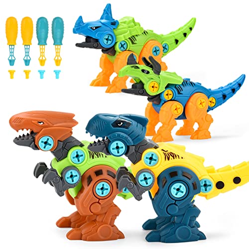 ALLCELE Dinosaurier Montage Spielzeug, 4 Stück DIY Dinosaurier Figuren Set mit Schrauben Pädagogisches Dino Spielzeug ab 3 4 5 6 7 Jahren Geschenke für Kinder Jungen und Mädchen von ALLCELE