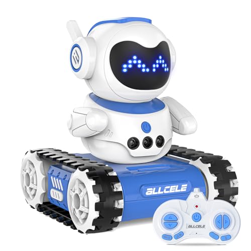 ALLCELE Roboter Kinder Spielzeug, RC Roboter Tankspielzeug mit LED-Augen und Musik, Programmierung Gegensprechanlage und Tanzmodi,Ostergeschenke für Jungen über 3 Jahre Blau/Weiß von ALLCELE