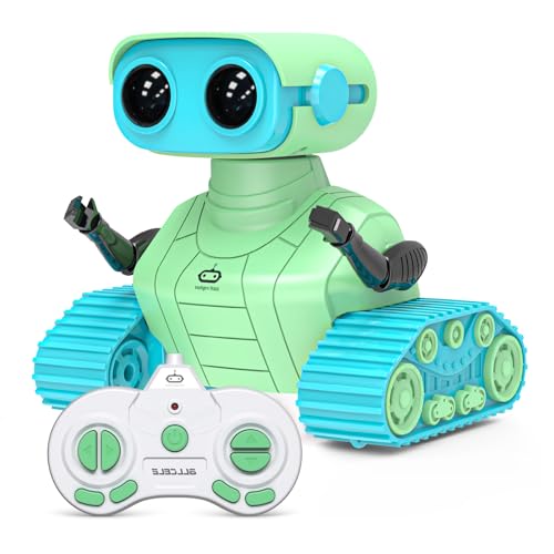 ALLCELE Roboter Kinder Spielzeug,wiederaufladbarer Ferngesteuerter Roboter mit LED-Augenmusik und lustigen Klängen für 3 4 5 6 7 8 jährige Jungen Blau Grün von ALLCELE