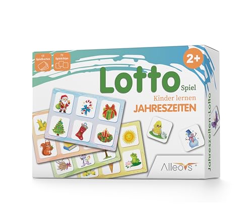 ALLEOVS® Kinder Lotto ab 2 Jahre „Jahreszeiten“ Spiel - Jahreszeiten Lernen Kinder – Lernspiel für Kleinkinder im Kindergarten mit 72 Karten – Pädagogische Kinderspiele zum Lernen Natur und Feiertage von ALLEOVS