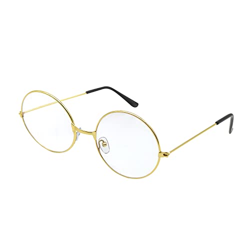 ALLY-MAGIC Retro Runde Brille Metall Rahmen Glasses Klare Linsen Brille Unisex Runde Brille Vintage Deko für Herren und Damen Cosplay Retro-Partys Zubehör E7FGYXYJ-gold von ALLY-MAGIC