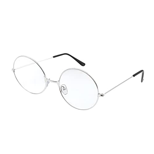 ALLY-MAGIC Retro Runde Brille Metall Rahmen Glasses Klare Linsen Brille Unisex Runde Brille Vintage Deko für Herren und Damen Cosplay Retro-Partys Zubehör E7FGYXYJ-silver von ALLY-MAGIC