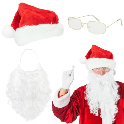 ALLY-MAGIC Y11SDZBSJT Weihnachtsmannmütze, Weihnachtsmann-Bart und Brille, Weihnachtsdekoration, Weihnachtsmütze, Bart und Brille, Set für Erwachsene, Familienfeier, Geschenke, ausgefallene Neuheit, von ALLY-MAGIC