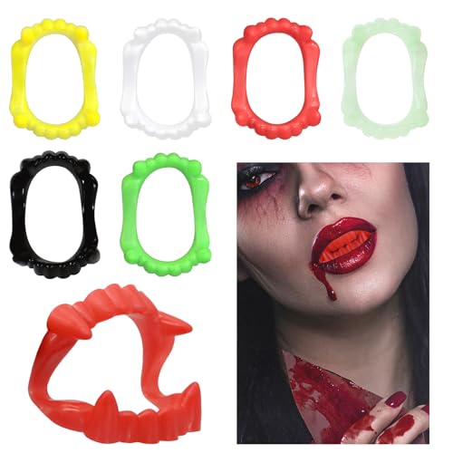 Halloween Vampirzähne 6 Stück gefälschte Vampirzähne Werwolf Zombie Zähne Cosplay Requisiten Kunststoff Zahnersatz für Kinder Erwachsene Halloween Party Dekorationen Y7LSJY von ALLY-MAGIC