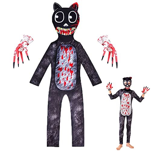 ALMDA Cartoon Katze Kostüm, Halloween Kostüme für Kinder, Jungen Horror Kostüme Overall, Monster Themed Cosplay Party Requisiten, Kind Geschenke (S) von ALMDA