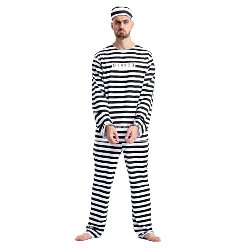 ALMDA Halloween Sträfling Kostüm Herren: Faschingskostüme Männer Gefängnis Kostüm - Häftling Kostüm Herren (XL) von ALMDA