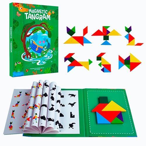 ALPESU KIDS - Magnetisches Tangram Buch für Kinder & Erwachsene - Montessori Lernspielzeug mit 96 Herausforderungen - Magnet Puzzle für Reisen - Fördert Konzentration & Logik - Geschenk - 7 Teile von ALPESU KIDS