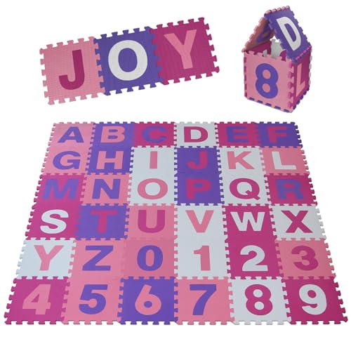 ALPIDEX Kinder Puzzlematten 86-teilig | Buchstaben & Zahlen | 36 Matten - 30 x 30 x 1cm | Spielteppich Baby Krabbelmatte Kinderteppich Puzzle Lernteppich XXL Bunt, Farbe:Rosa von ALPIDEX