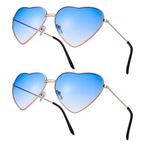 ALTcompluser 2 Pack Herz Sonnenbrille, Weinsamkeit Hippie Gläser, Retro Kostüm Brille für Kinder Herren Damen 60er 70er 80er 90er Party Hippie Chic, Kleid Accessoires (2, Blau) von ALTcompluser