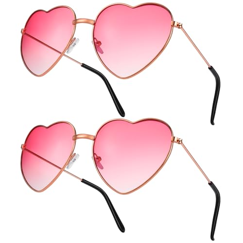 ALTcompluser 2 Pack Herz Sonnenbrille, Weinsamkeit Hippie Gläser, Retro Kostüm Brille für Kinder Herren Damen 60er 70er 80er 90er Party Hippie Chic, Kleid Accessoires (2, Rosa) von ALTcompluser