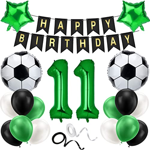 ALTcompluser Fußball Luftballon 11 Geburtstag Deko Grün 11.Geburtstagsdeko Jungen Happy Birthday Girlande 11 Jahre Deko Ballons für Kinder Junge Geburtstag Party Fußball Deko(11th) von ALTcompluser